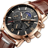 Lige Leather Classic Watch | With Moonphase Detail and Luminous Hands for Everyday and Business Wear Neriona