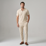Lorenzo – Waffle Knit Two-Piece Set | Matching Shirt And Trousers For Smart Casual Style Men's Two-Piece Set Neriona Beige