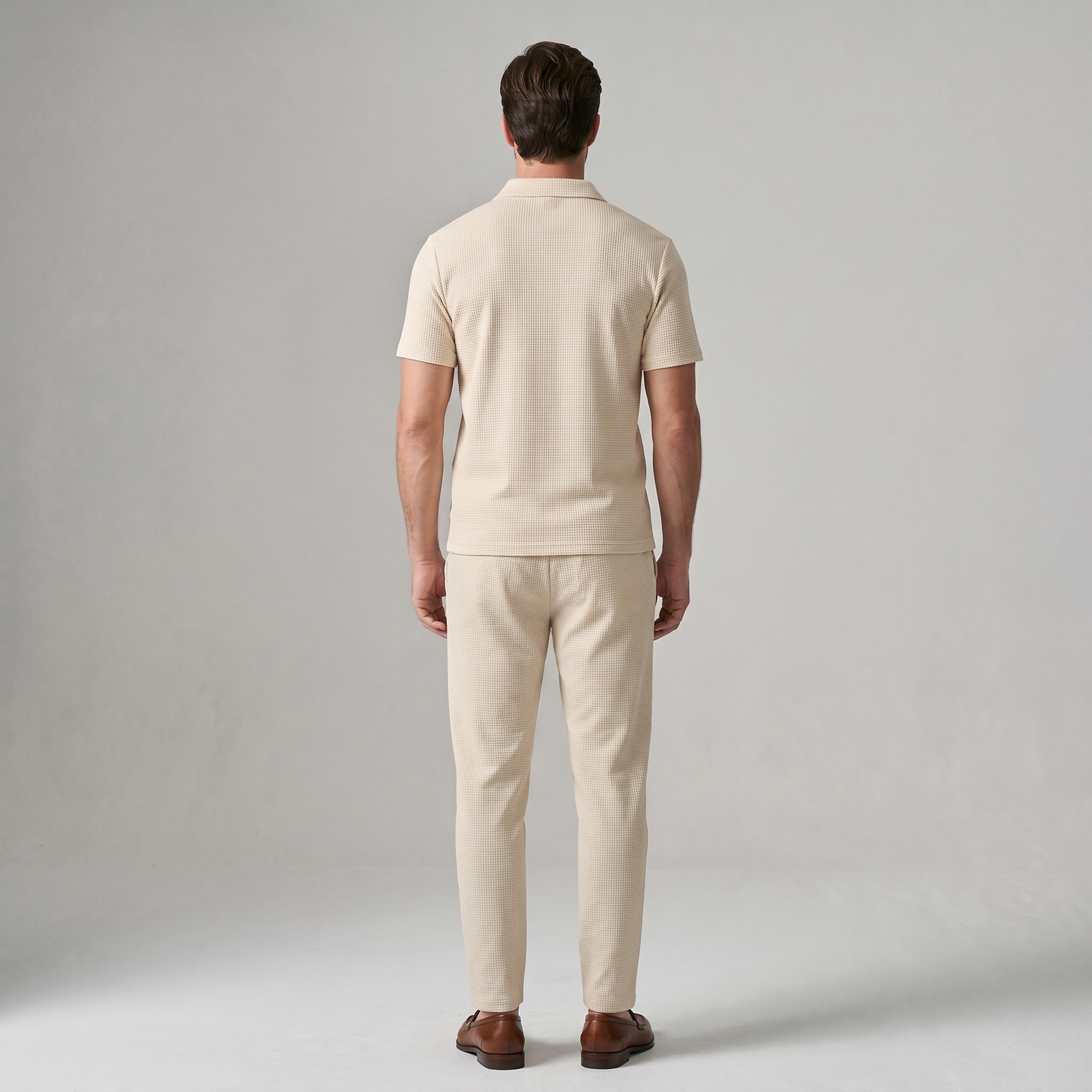 Lorenzo – Waffle Knit Two-Piece Set | Matching Shirt And Trousers For Smart Casual Style Men's Two-Piece Set Neriona