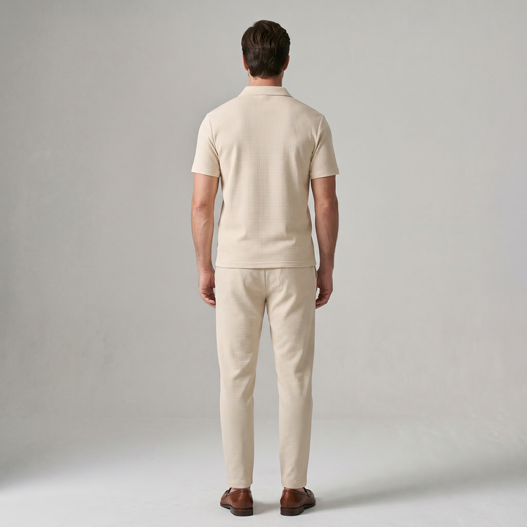 Lorenzo – Waffle Knit Two-Piece Set | Matching Shirt And Trousers For Smart Casual Style Men's Two-Piece Set Neriona