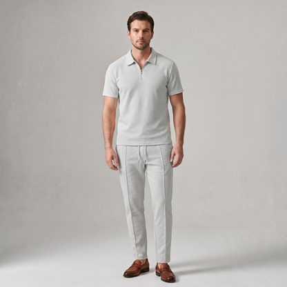 Lorenzo – Waffle Knit Two-Piece Set | Matching Shirt And Trousers For Smart Casual Style Men's Two-Piece Set Neriona Gray