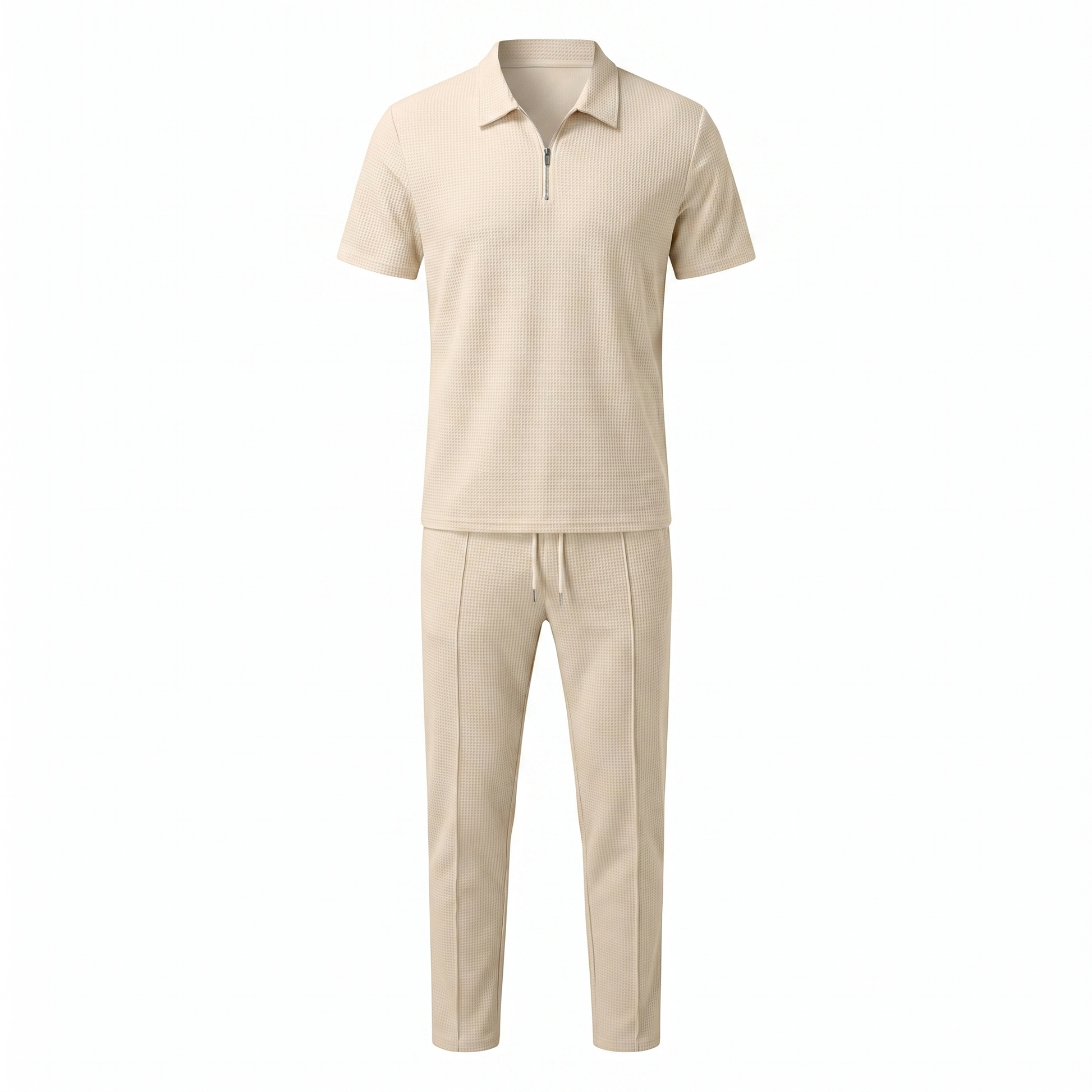 Lorenzo – Waffle Knit Two-Piece Set | Matching Shirt And Trousers For Smart Casual Style Men's Two-Piece Set Neriona