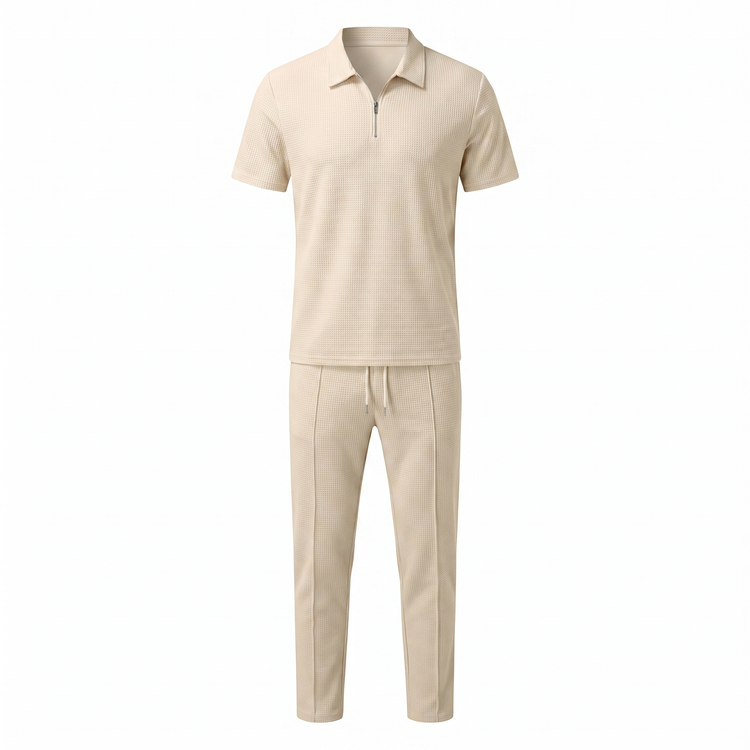 Lorenzo – Waffle Knit Two-Piece Set | Matching Shirt And Trousers For Smart Casual Style Men's Two-Piece Set Neriona