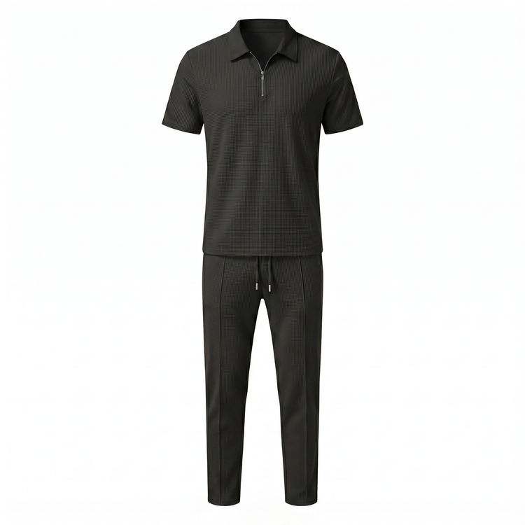 Lorenzo – Waffle Knit Two-Piece Set | Matching Shirt And Trousers For Smart Casual Style Men's Two-Piece Set Neriona