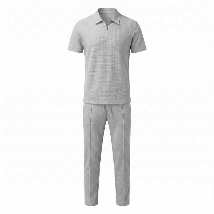 Lorenzo – Waffle Knit Two-Piece Set | Matching Shirt And Trousers For Smart Casual Style Men's Two-Piece Set Neriona