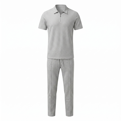 Lorenzo – Waffle Knit Two-Piece Set | Matching Shirt And Trousers For Smart Casual Style Men's Two-Piece Set Neriona