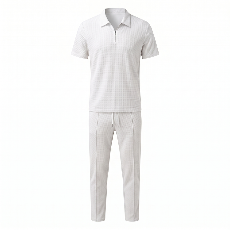Lorenzo – Waffle Knit Two-Piece Set | Matching Shirt And Trousers For Smart Casual Style Men's Two-Piece Set Neriona