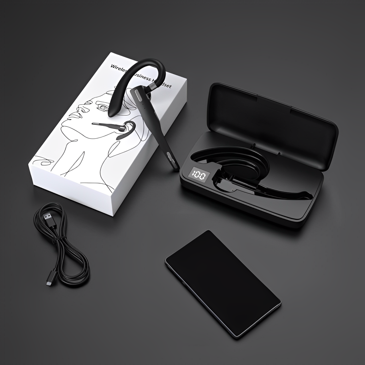 Business Bluetooth Headset – Wireless Noise Cancelling Earpiece | Dual Mic Hands Free Headset for Office, Calls & Everyday Use Neriona