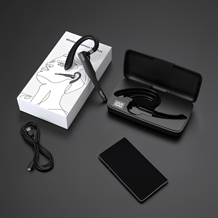 Business Bluetooth Headset – Wireless Noise Cancelling Earpiece | Dual Mic Hands Free Headset for Office, Calls & Everyday Use Neriona