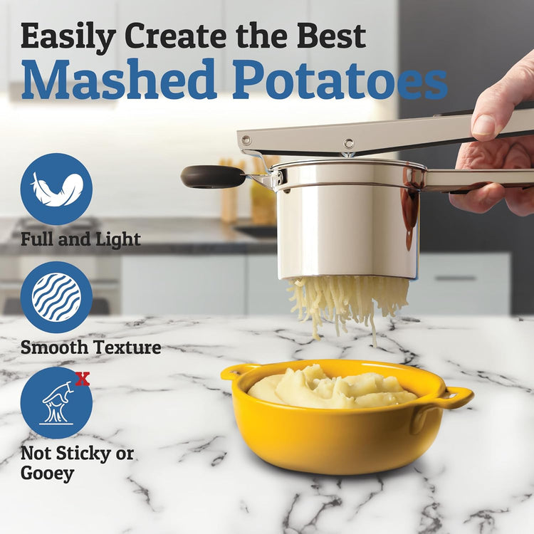 Stainless Steel Potato Masher - Heavy Duty 15oz | Large Capacity Masher for Potatoes Vegetables Fruits and Everyday Cooking Neriona