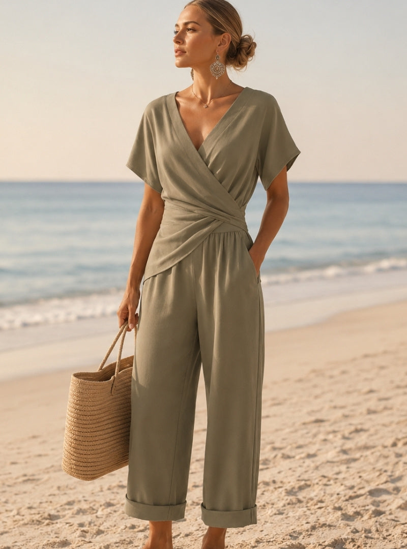 Sienna – Women's Two Piece Outfit | Dressy Casual Set for Vacation & Dates Neriona Khaki