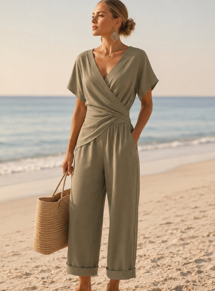 Sienna – Women's Two Piece Outfit | Dressy Casual Set for Vacation & Dates Neriona Khaki