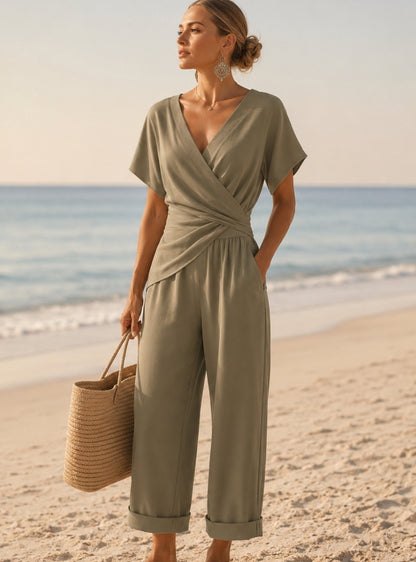Sienna – Women's Two Piece Outfit | Dressy Casual Set for Vacation & Dates Neriona Khaki