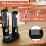 Electric Salt and Pepper Grinder Set Rechargeable | Stainless Steel Mills With Adjustable Grind and LED Light for Easy Use Neriona