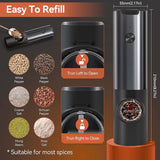 Electric Salt and Pepper Grinder Set Rechargeable | Stainless Steel Mills With Adjustable Grind and LED Light for Easy Use Neriona
