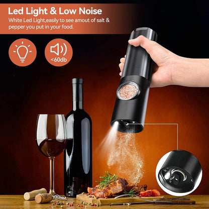 Electric Salt and Pepper Grinder Set Rechargeable | Stainless Steel Mills With Adjustable Grind and LED Light for Easy Use Neriona