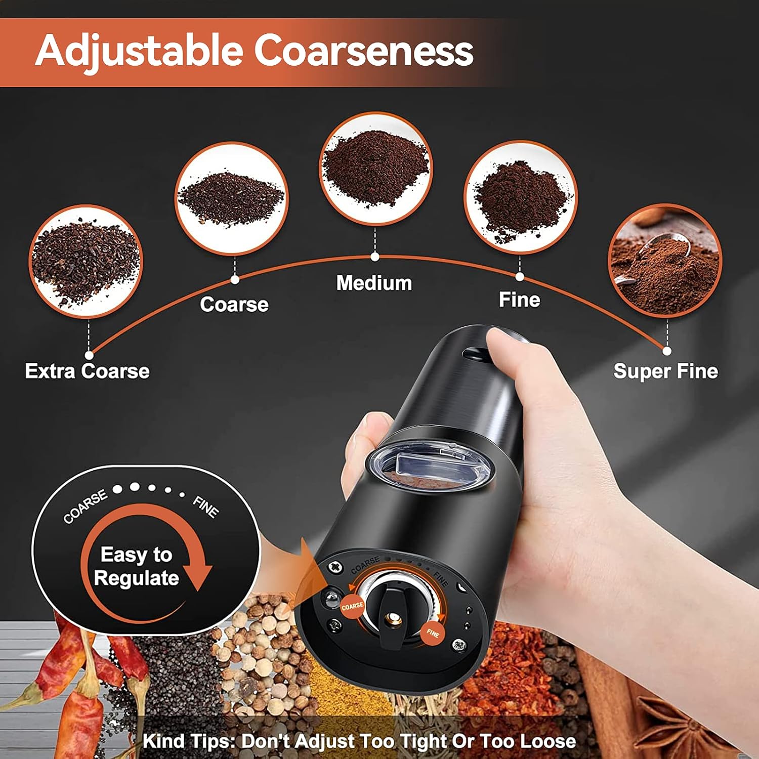 Electric Salt and Pepper Grinder Set Rechargeable | Stainless Steel Mills With Adjustable Grind and LED Light for Easy Use Neriona