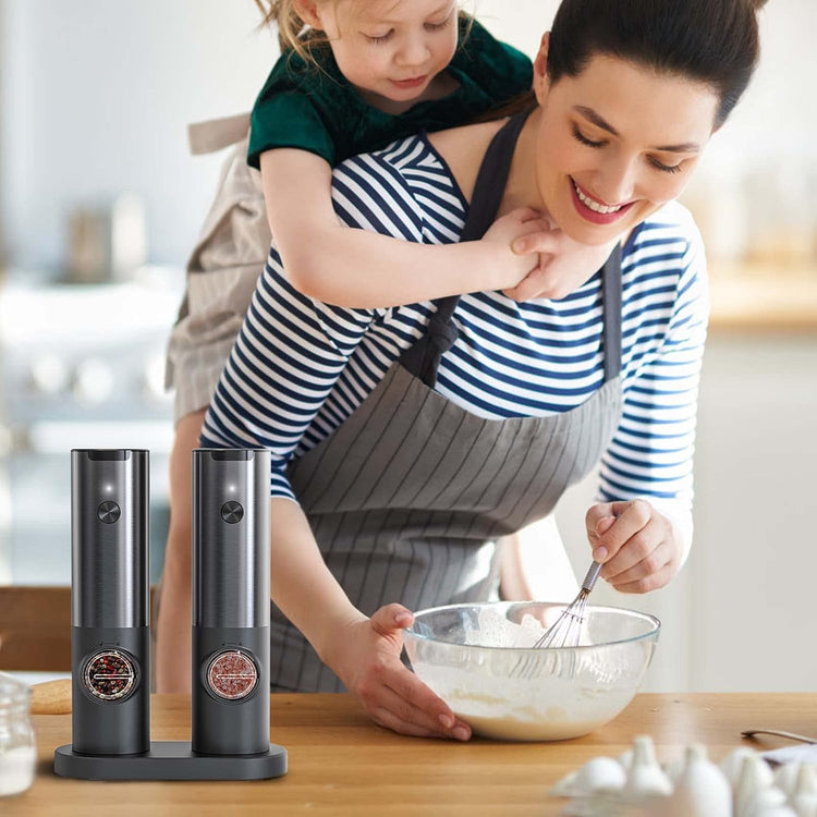 Electric Salt and Pepper Grinder Set Rechargeable | Stainless Steel Mills With Adjustable Grind and LED Light for Easy Use Neriona