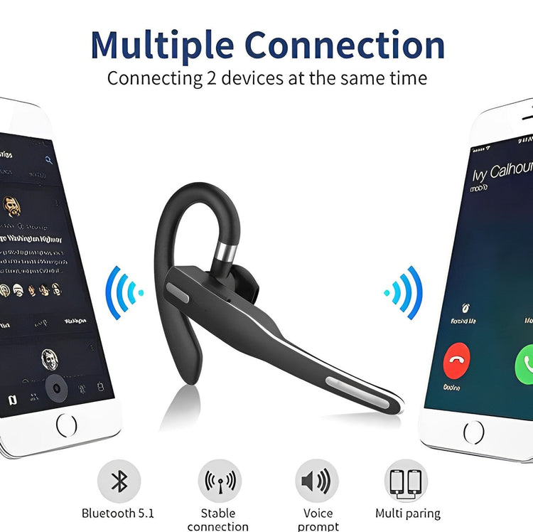 Business Bluetooth Headset – Wireless Noise Cancelling Earpiece | Dual Mic Hands Free Headset for Office, Calls & Everyday Use Neriona