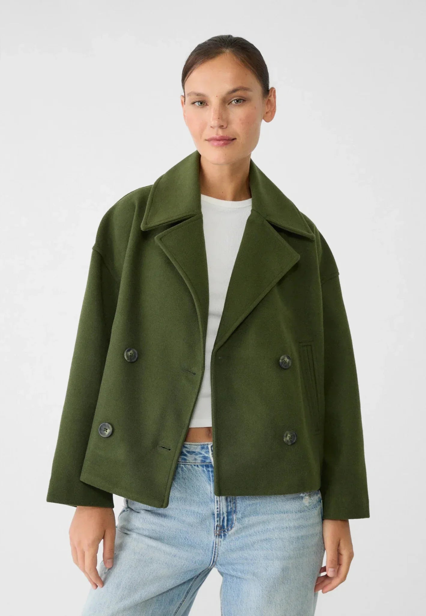 Charlotte – Cropped Double-Breasted Jacket | Classic Short Jacket For Everyday Elegance Neriona Green