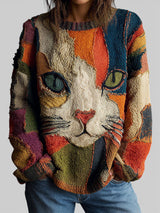 Mireya – Colorful Artistic Cat Sweater | Cat Print Pullover For Women