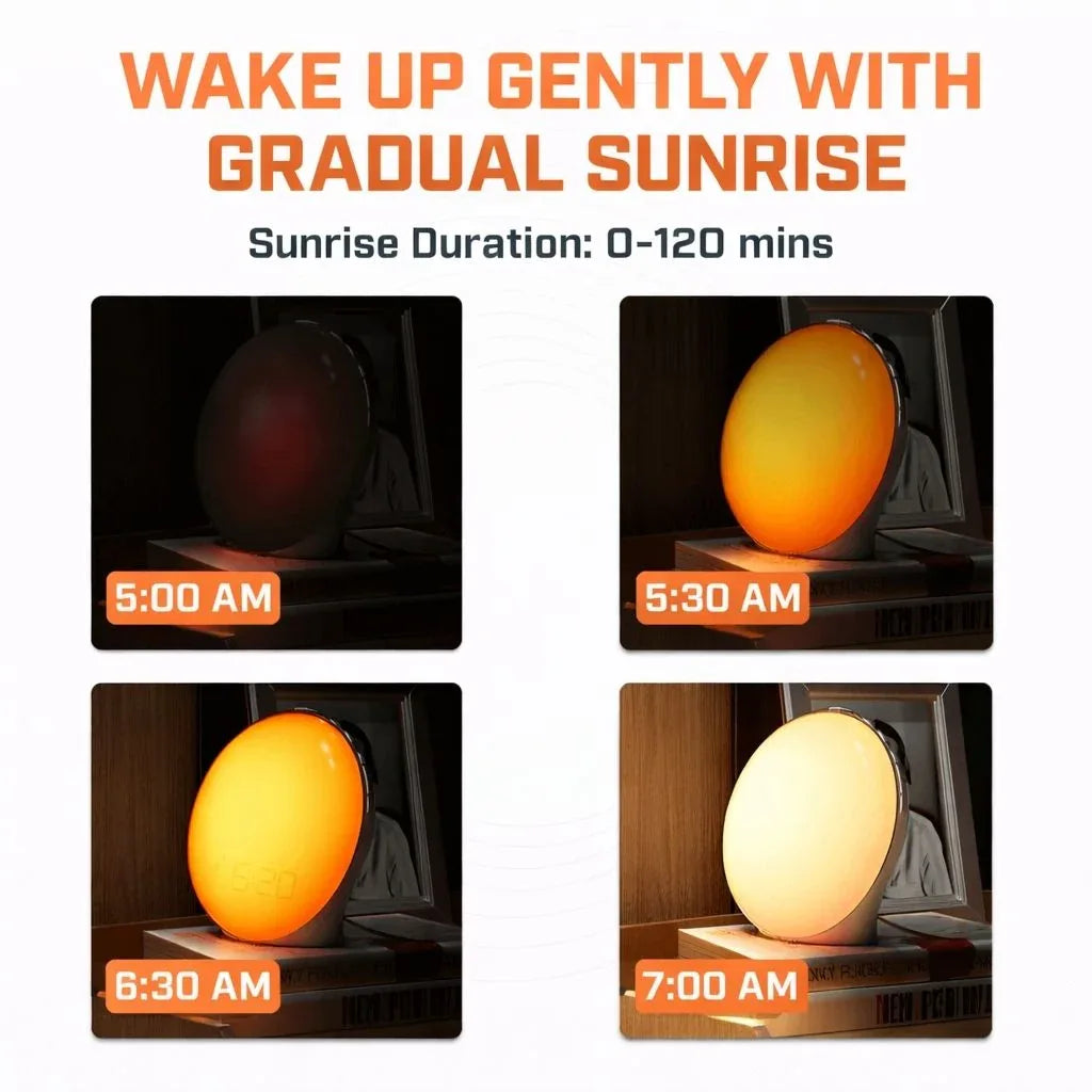Sunrise Wake-Up Light Alarm Clock with Adjustable Sound & Night Light Neriona