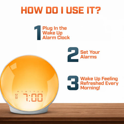 Sunrise Wake-Up Light Alarm Clock with Adjustable Sound & Night Light Neriona