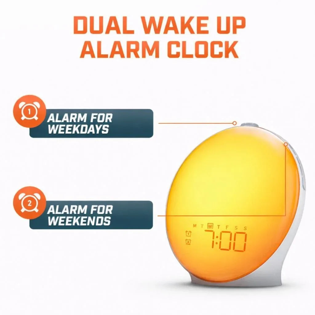 Sunrise Wake-Up Light Alarm Clock with Adjustable Sound & Night Light Neriona