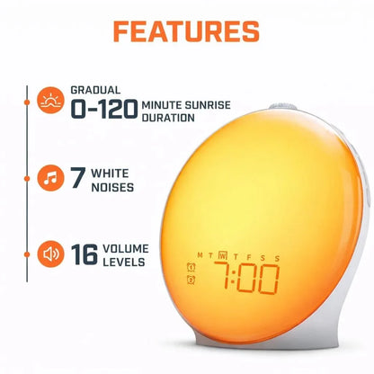 Sunrise Wake-Up Light Alarm Clock with Adjustable Sound & Night Light Neriona