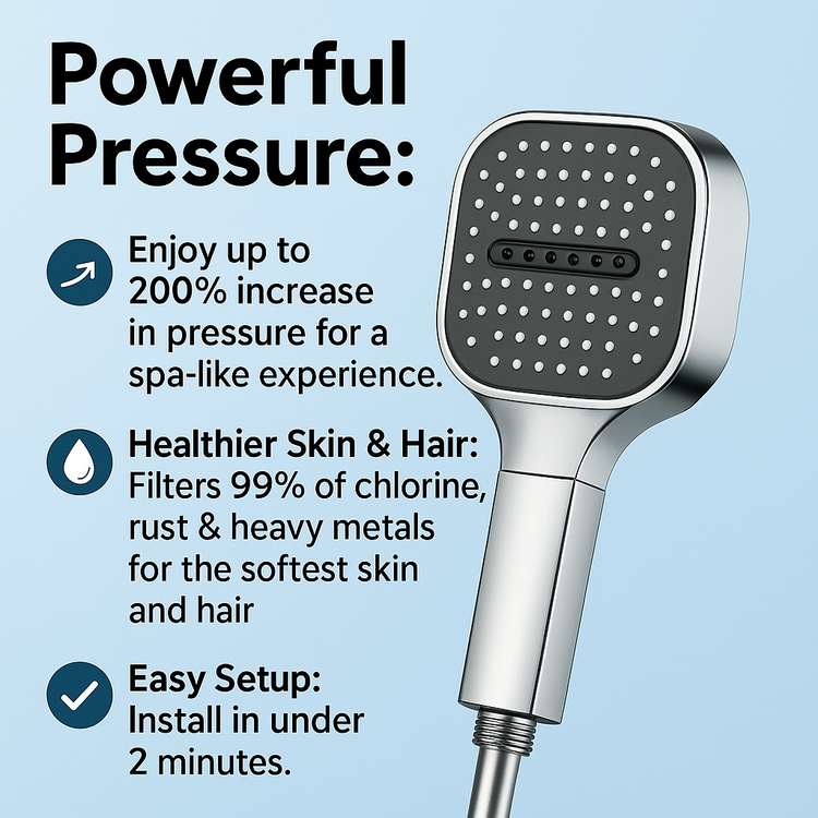 Neriona – High-Pressure Shower Head | Turbo-Boost Technology & Filtered 3-Spray Shower System