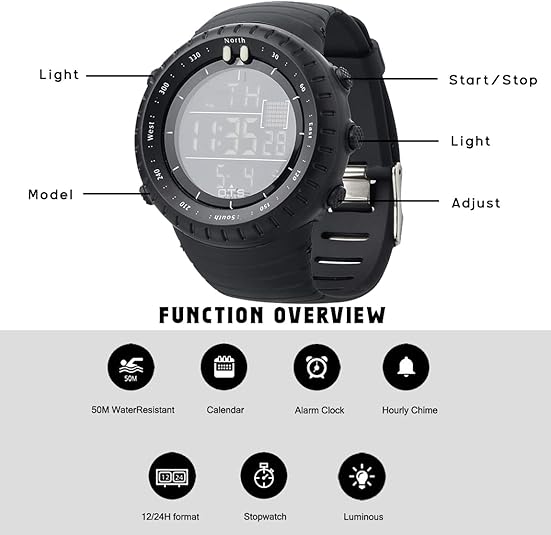 Mason – Men's Digital Sports Watch | Waterproof Tactical Watch With Alarm, Stopwatch & LED Backlight